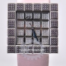 Ladies Ice Cube Watch Pink (WG-Sapphires / White Diamonds / Satin-Leather Strap)