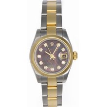 Ladies Rolex 2-tone Datejust Watch Smooth Gold Bezel 179163