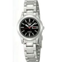 Ladies Stainless Steel Seiko 5 Automatic Watch W/ Black Dial