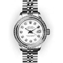 Ladies Stainless Steel White Dial Channel Set Bezel Rolex Datejust