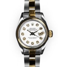 Ladies Two Tone Oyster White Dial Smooth Bezel Rolex Datejust (562)