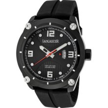 Lancaster Italy Watches Men's Trendy Black Textured Dial Black IP Case