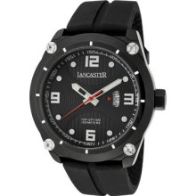 Lancaster Men's Trendy Black Textured Dial Black Ip Case Black Silicon