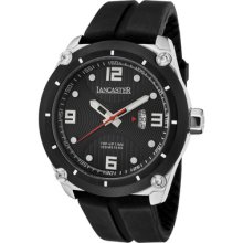 Lancaster Men's Trendy Black Textured Dial Black Ip Bezel Black Silico