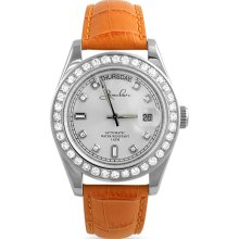 Large Face Watch 3.5 CTW Bezel Orange Leather
