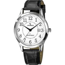 Laurens Men's CA02L900Y Leather Analog White Dial Metal Black Lea ...