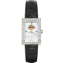 Los Angeles Lakers Ladies Allure Watch Black Leather Strap LogoArt