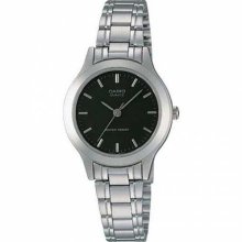 LTP1128 3-Hand Analog Ladies Fashion Black Face Silver Metal Band Watch