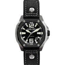 Lum-Tec Mens V-Series Automatic Analog Stainless Watch - Black Leather Strap - Black Dial - LTV7