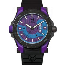 Meister Mens Prodigy Purple and Blue Stainless Watch - Black Rubber Strap - Purple Dial - PR109