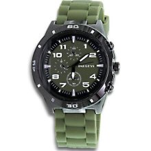 Men Chronograph Black Green Dial Rubber Band Fashion Watch ...