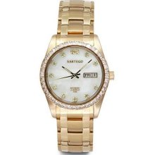 Men Gold Tone Sartego Classic White Glow Crystal Watch ...