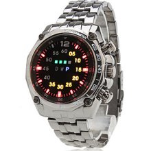 Men's Alloy Digital LED Watch Wrist with Colorful Light (Black)