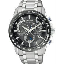 Men's Atomic Titanium Black Dial Eco-Drive Chronograph Perpetual Calen