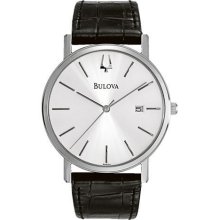 Men's black bulova leather strap watch 96b104