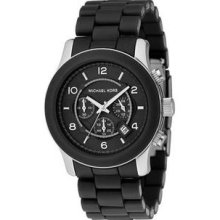 Men's Black Rubber Link Bracelet Stainless Steel Quartz