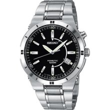 Men's black seiko steel kinetic watch ska347