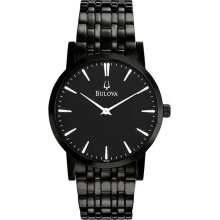 Men's Black Stainless Steel Case and Bracelet Classic Dress Black Dial