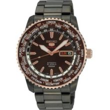 Men's Black Stainless Steel Automatic Rose Two Tone Brown Dial World