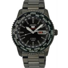 Men's Black Stainless Steel Automatic World Time Bezel