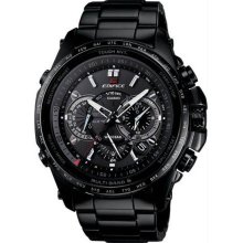 Men's Black Stainless Steel Edifice Black Label Solar Multi-Band Atomic Alarm Ch