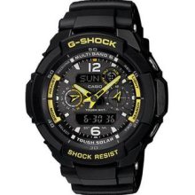 Men's Black Yellow G-Shock G-Aviation Analog Digital Tough Solar