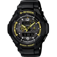 Men's Black Yellow G-Shock G-Aviation Analog Digital Tough Solar Atomi