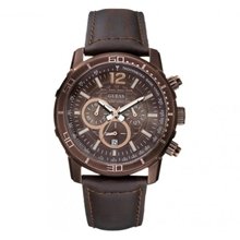 Men's brown guess chronograph leather strap watch u16002g1