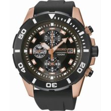 Men's Chronograph Stainless Steel Case Rubber Bracelet Black Dial Rose