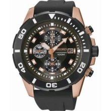 Men's Chronograph Stainless Steel Case Rubber Bracelet Black Dial