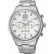 Men's Chronograph Stainless Steel Case and Bracelet Silver Dial Date