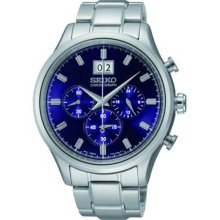 Men's Chronograph Stainless Steel Case and Bracelet Blue Tone Dial Date Display
