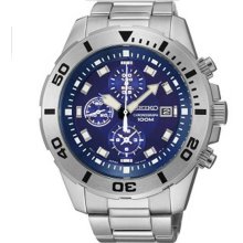 Men's Chronograph Stainless Steel and Bracelet Blue Tone Dial Date Dis