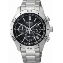 Men's Chronograph Stainless Steel Case and Bracelet Black Dial Date