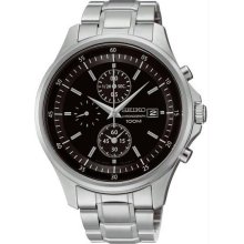 Men's Chronograph Stainless Steel Case and Bracelet Black Tone Dial Da