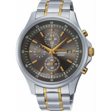 Men's Chronograph Two Tone Stainless Steel Case and Bracelet Gray Tone Dial Date