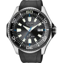 Mens Citizen Eco-Drive Promaster Diver & Promaster GMT Watch with Black Rubber Strap (BN0085-01E)