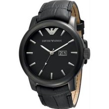 Men's Classic Stainless Steel Case Leather Bracelet Black Tone Dial