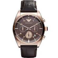 Men's Croco-Embossed Brown Leather Watch