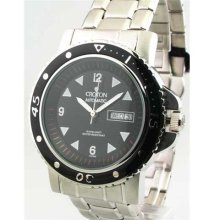 Mens Croton Steel Automatic Day Date Watch CA301053SSBK