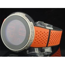 Mens Custom Diamond Gucci I-gucci Ya114104 Orange Digital Watch 49 Mm Face