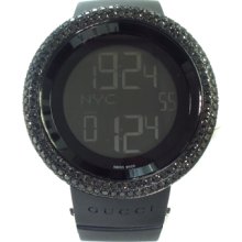 Mens Diamond Gucci Watch Round Cut Black Color Digital 8.00ct