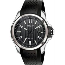 Men's Drive Stainless Steel Case Rubber Bracelet Black Dial Date Displ