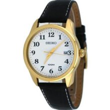 Men's Easy Reader Gold Tone Stainless Steel Case White Dial Leather
