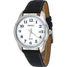 Men's Easy Reader Stainless Steel Case White Dial Leather Strap Date D