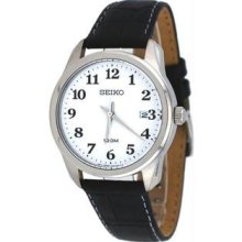 Men's Easy Reader Stainless Steel Case White Dial Leather Strap Date