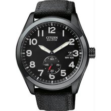 Men's Eco-Drive Black Nylon Strap Black Dial Stop Watch