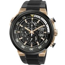 Men's Eco-Drive Chronograph Stainless Steel Case Rubber Bracelet