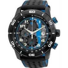 Men's Eco-Drive Chronograph Stainless Steel Leather Bracelet Black