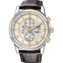 Men's Eco-Drive Stainless Steel Case Chronograph Champagne Dial Date D